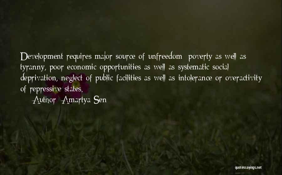 Amartya Sen Quotes: Development Requires Major Source Of Unfreedom: Poverty As Well As Tyranny, Poor Economic Opportunities As Well As Systematic Social Deprivation,