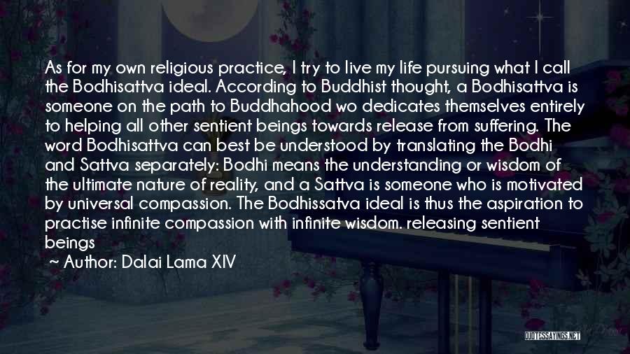 Dalai Lama XIV Quotes: As For My Own Religious Practice, I Try To Live My Life Pursuing What I Call The Bodhisattva Ideal. According