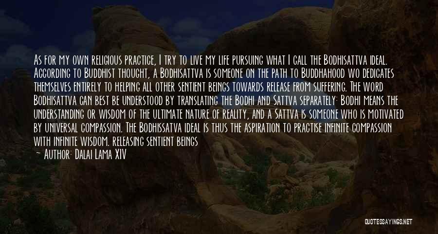 Dalai Lama XIV Quotes: As For My Own Religious Practice, I Try To Live My Life Pursuing What I Call The Bodhisattva Ideal. According