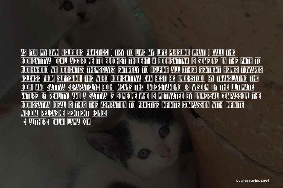 Dalai Lama XIV Quotes: As For My Own Religious Practice, I Try To Live My Life Pursuing What I Call The Bodhisattva Ideal. According