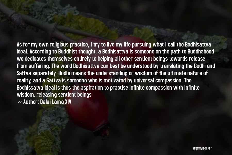 Dalai Lama XIV Quotes: As For My Own Religious Practice, I Try To Live My Life Pursuing What I Call The Bodhisattva Ideal. According