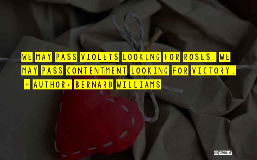 Bernard Williams Quotes: We May Pass Violets Looking For Roses. We May Pass Contentment Looking For Victory.