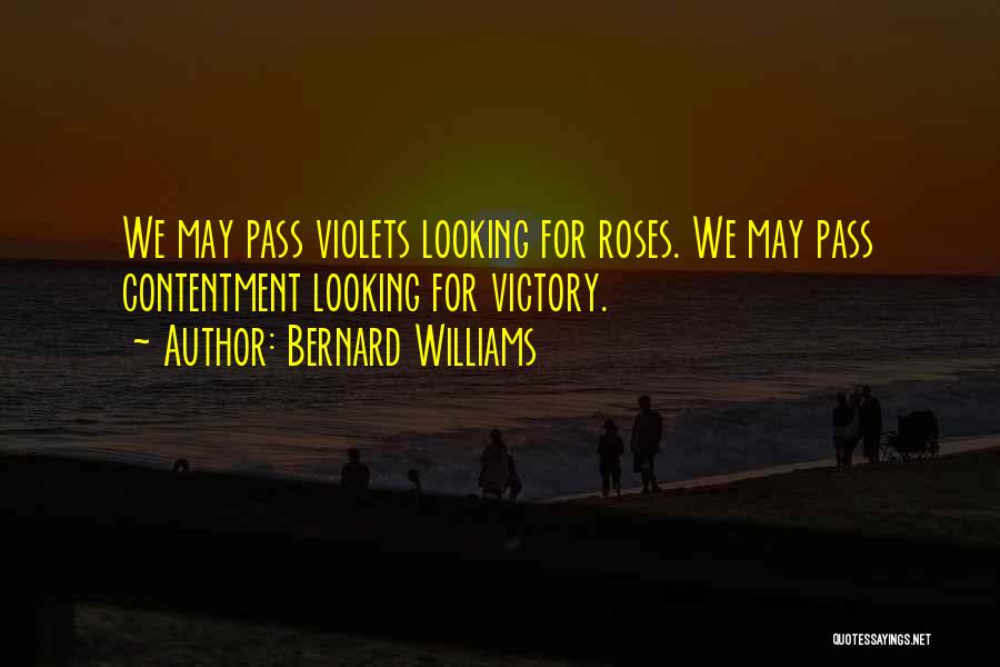 Bernard Williams Quotes: We May Pass Violets Looking For Roses. We May Pass Contentment Looking For Victory.