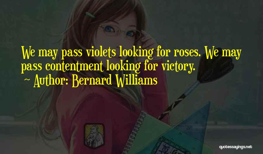 Bernard Williams Quotes: We May Pass Violets Looking For Roses. We May Pass Contentment Looking For Victory.