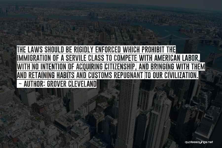 Grover Cleveland Quotes: The Laws Should Be Rigidly Enforced Which Prohibit The Immigration Of A Servile Class To Compete With American Labor, With