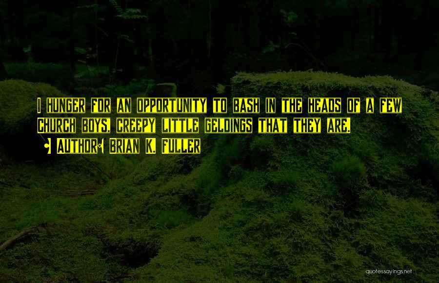 Brian K. Fuller Quotes: I Hunger For An Opportunity To Bash In The Heads Of A Few Church Boys, Creepy Little Geldings That They
