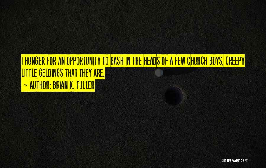 Brian K. Fuller Quotes: I Hunger For An Opportunity To Bash In The Heads Of A Few Church Boys, Creepy Little Geldings That They