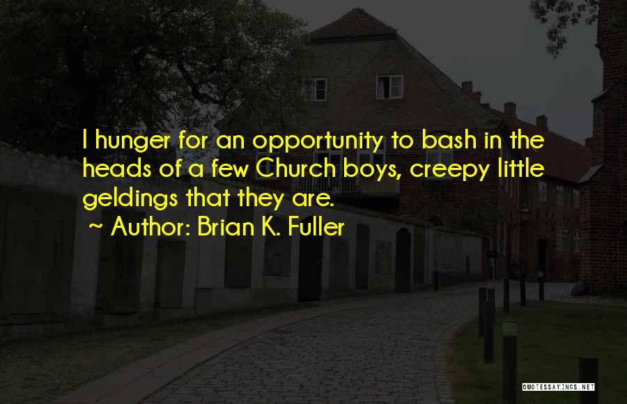 Brian K. Fuller Quotes: I Hunger For An Opportunity To Bash In The Heads Of A Few Church Boys, Creepy Little Geldings That They