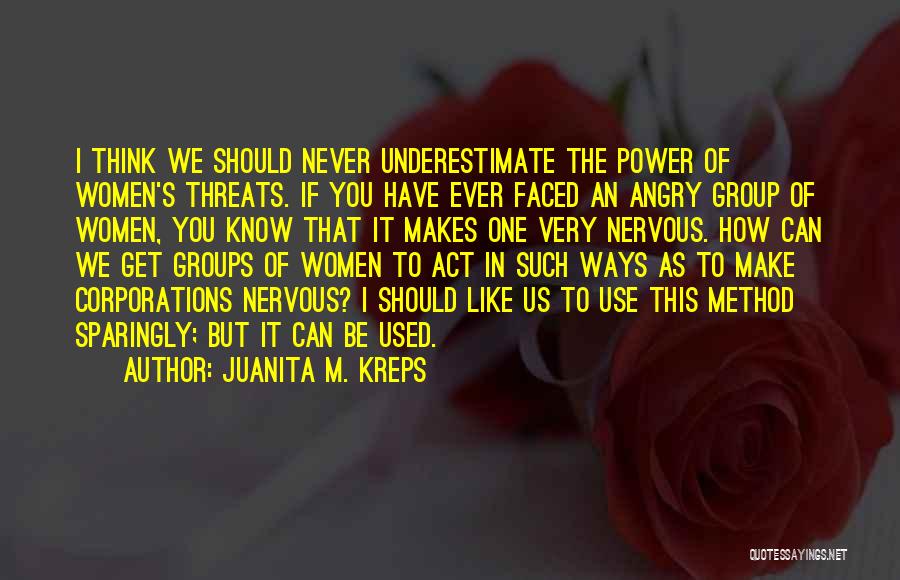 Juanita M. Kreps Quotes: I Think We Should Never Underestimate The Power Of Women's Threats. If You Have Ever Faced An Angry Group Of