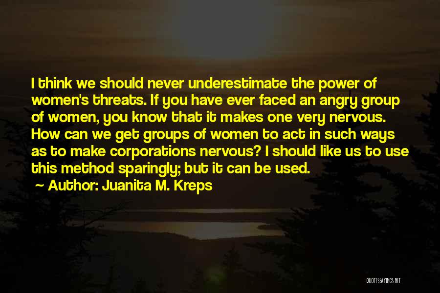 Juanita M. Kreps Quotes: I Think We Should Never Underestimate The Power Of Women's Threats. If You Have Ever Faced An Angry Group Of