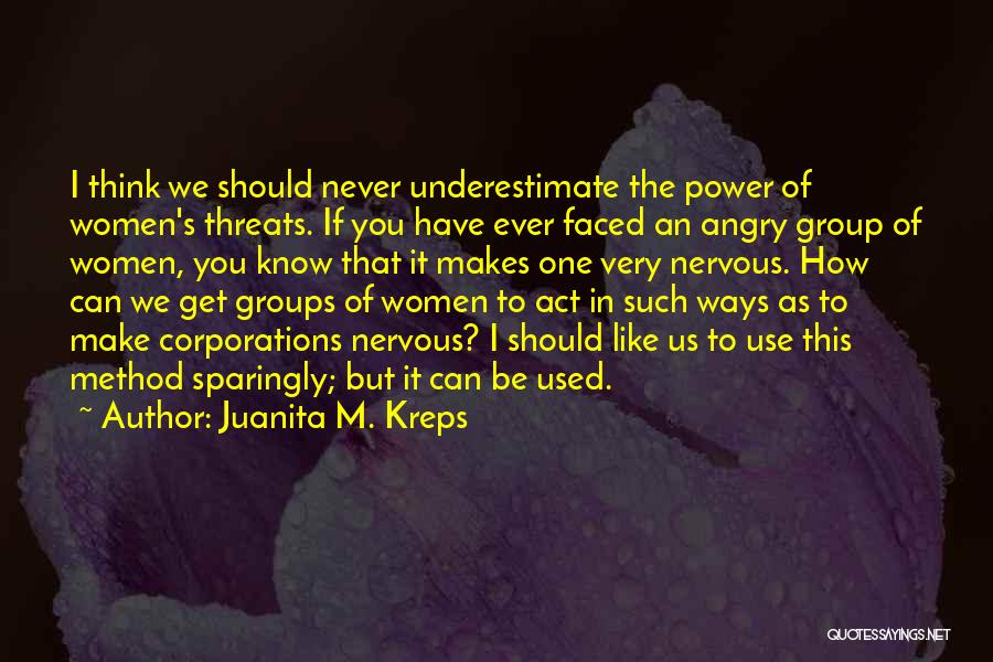 Juanita M. Kreps Quotes: I Think We Should Never Underestimate The Power Of Women's Threats. If You Have Ever Faced An Angry Group Of