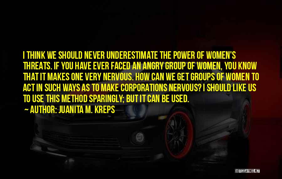 Juanita M. Kreps Quotes: I Think We Should Never Underestimate The Power Of Women's Threats. If You Have Ever Faced An Angry Group Of