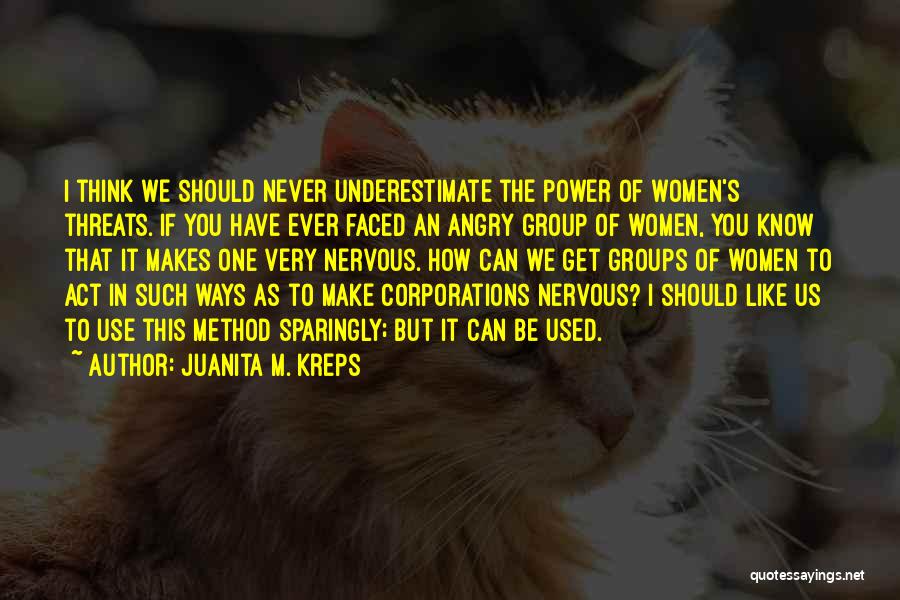 Juanita M. Kreps Quotes: I Think We Should Never Underestimate The Power Of Women's Threats. If You Have Ever Faced An Angry Group Of