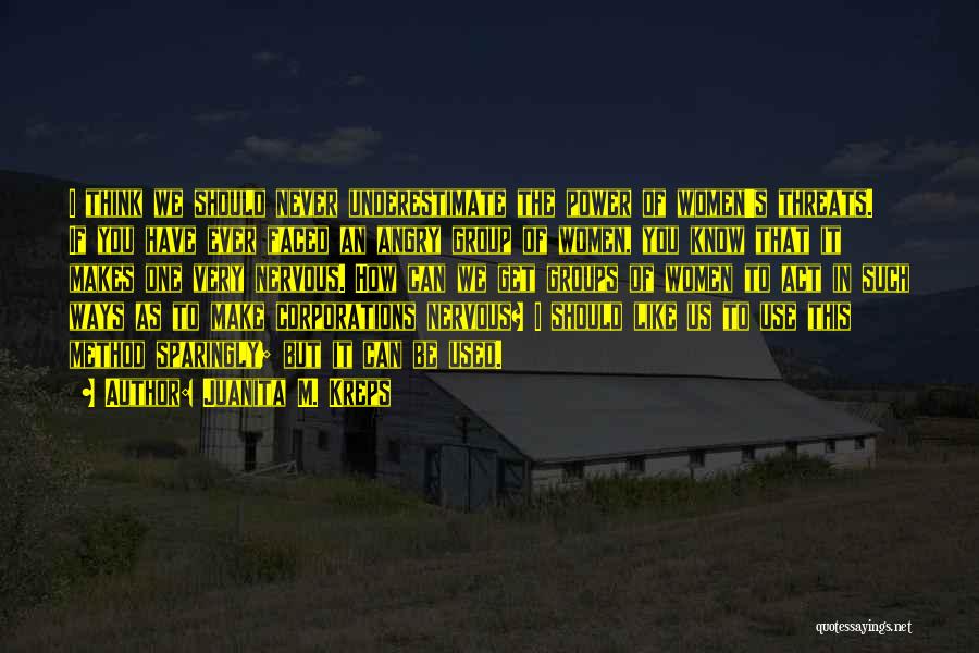 Juanita M. Kreps Quotes: I Think We Should Never Underestimate The Power Of Women's Threats. If You Have Ever Faced An Angry Group Of