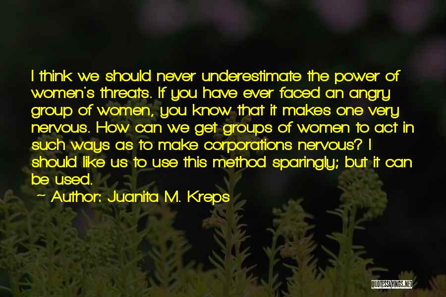 Juanita M. Kreps Quotes: I Think We Should Never Underestimate The Power Of Women's Threats. If You Have Ever Faced An Angry Group Of