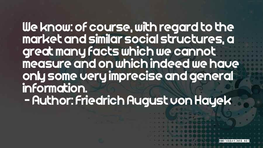 Friedrich August Von Hayek Quotes: We Know: Of Course, With Regard To The Market And Similar Social Structures, A Great Many Facts Which We Cannot