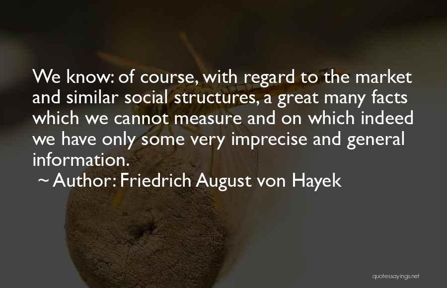 Friedrich August Von Hayek Quotes: We Know: Of Course, With Regard To The Market And Similar Social Structures, A Great Many Facts Which We Cannot