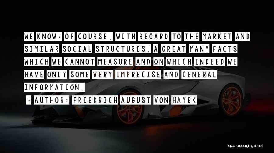 Friedrich August Von Hayek Quotes: We Know: Of Course, With Regard To The Market And Similar Social Structures, A Great Many Facts Which We Cannot