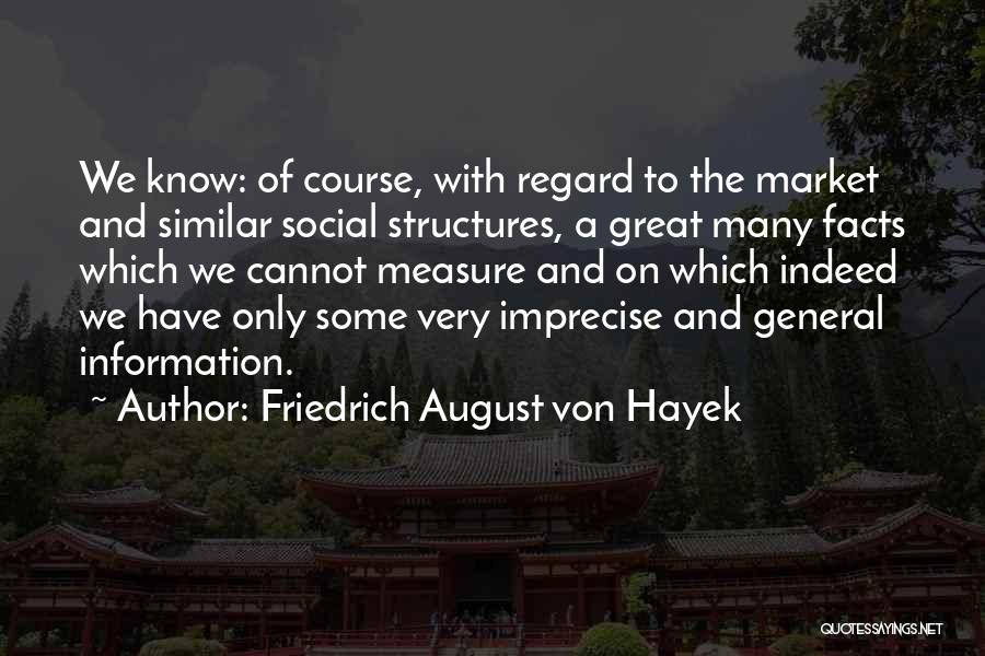Friedrich August Von Hayek Quotes: We Know: Of Course, With Regard To The Market And Similar Social Structures, A Great Many Facts Which We Cannot