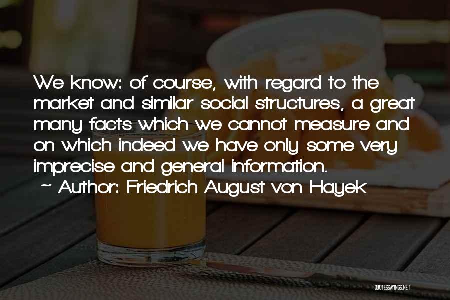 Friedrich August Von Hayek Quotes: We Know: Of Course, With Regard To The Market And Similar Social Structures, A Great Many Facts Which We Cannot