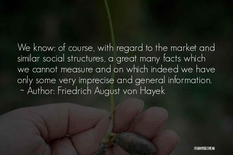 Friedrich August Von Hayek Quotes: We Know: Of Course, With Regard To The Market And Similar Social Structures, A Great Many Facts Which We Cannot