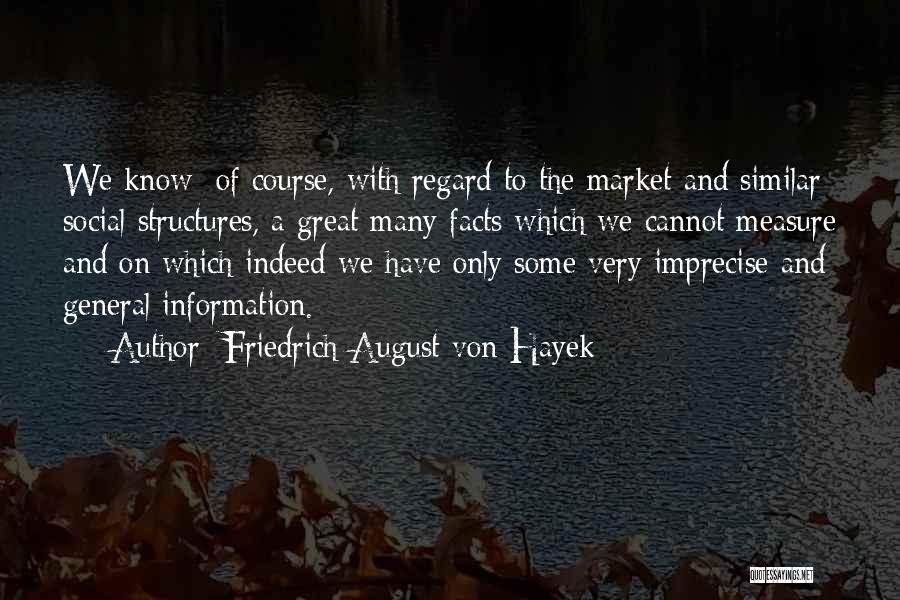 Friedrich August Von Hayek Quotes: We Know: Of Course, With Regard To The Market And Similar Social Structures, A Great Many Facts Which We Cannot