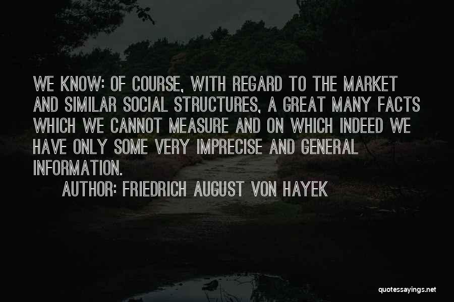 Friedrich August Von Hayek Quotes: We Know: Of Course, With Regard To The Market And Similar Social Structures, A Great Many Facts Which We Cannot