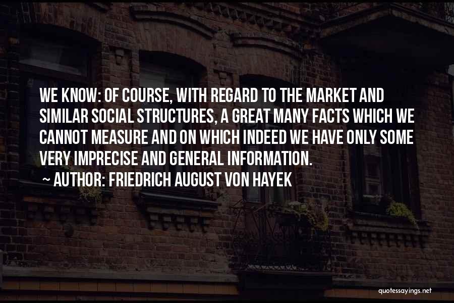 Friedrich August Von Hayek Quotes: We Know: Of Course, With Regard To The Market And Similar Social Structures, A Great Many Facts Which We Cannot