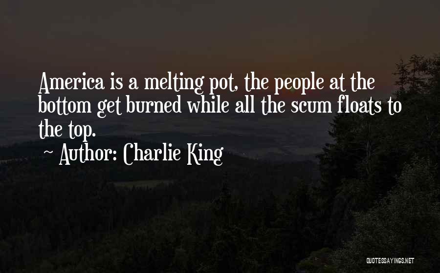 Charlie King Quotes: America Is A Melting Pot, The People At The Bottom Get Burned While All The Scum Floats To The Top.