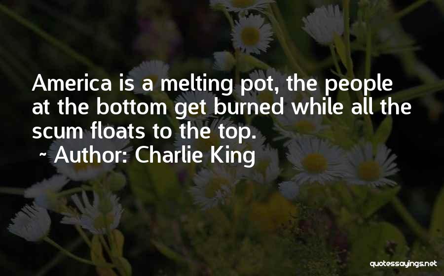 Charlie King Quotes: America Is A Melting Pot, The People At The Bottom Get Burned While All The Scum Floats To The Top.