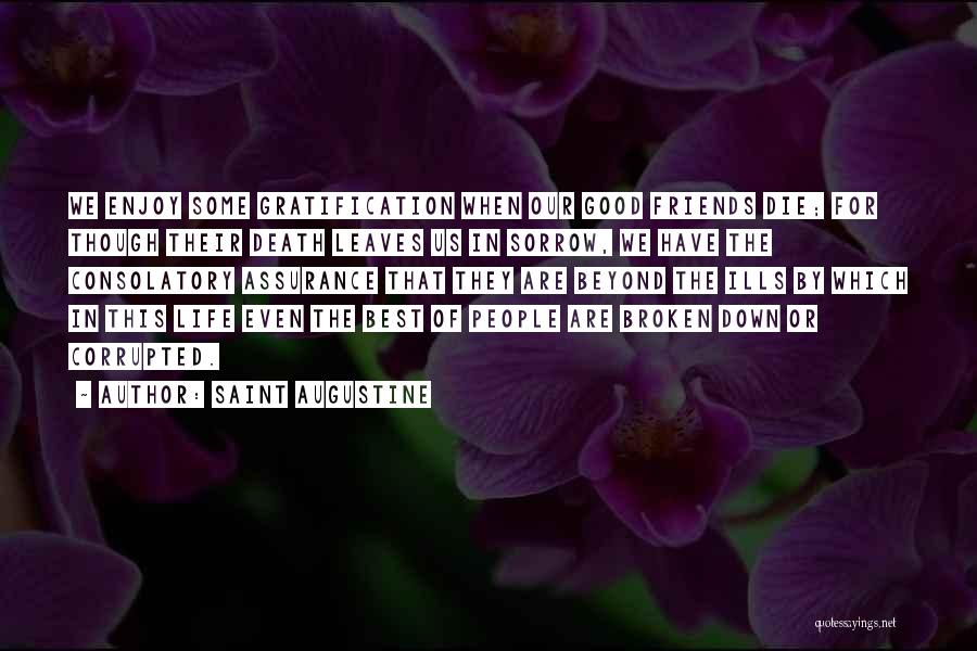 Saint Augustine Quotes: We Enjoy Some Gratification When Our Good Friends Die; For Though Their Death Leaves Us In Sorrow, We Have The