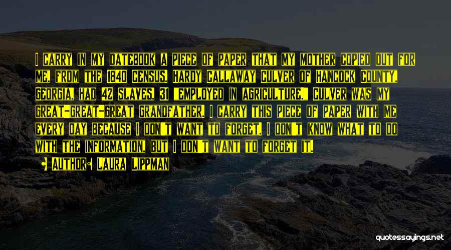 Laura Lippman Quotes: I Carry In My Datebook A Piece Of Paper That My Mother Copied Out For Me, From The 1840 Census.