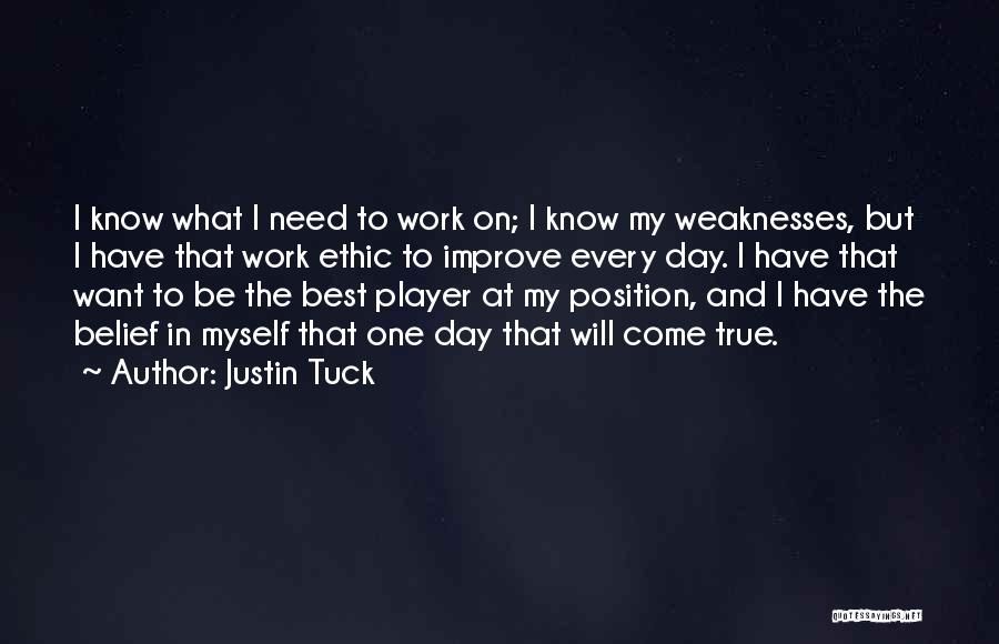 Justin Tuck Quotes: I Know What I Need To Work On; I Know My Weaknesses, But I Have That Work Ethic To Improve