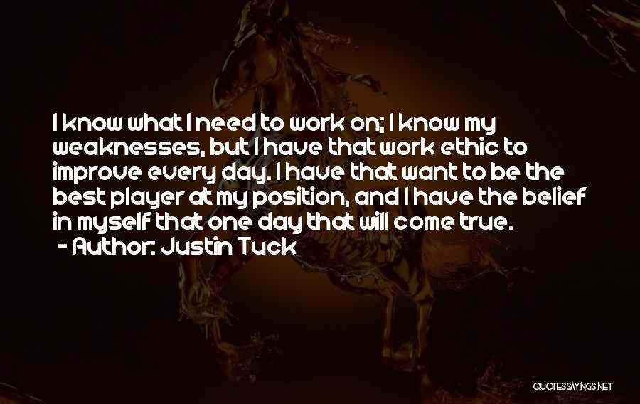 Justin Tuck Quotes: I Know What I Need To Work On; I Know My Weaknesses, But I Have That Work Ethic To Improve
