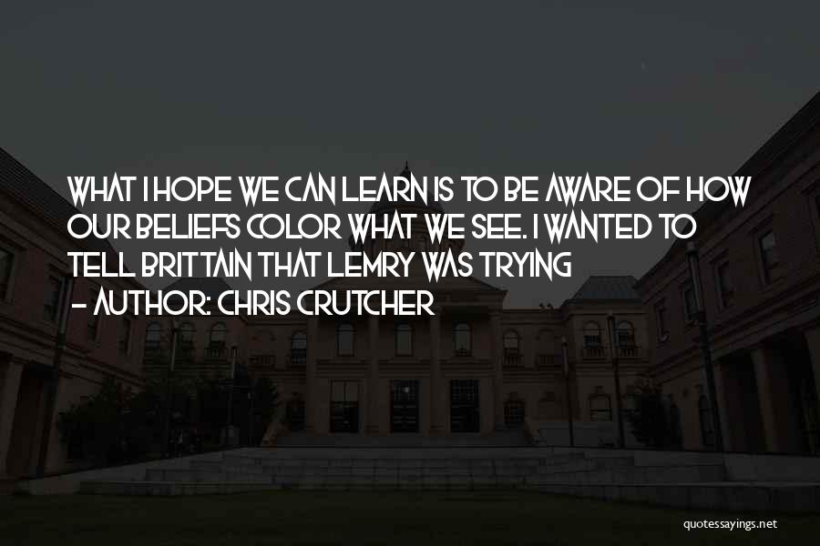 Chris Crutcher Quotes: What I Hope We Can Learn Is To Be Aware Of How Our Beliefs Color What We See. I Wanted
