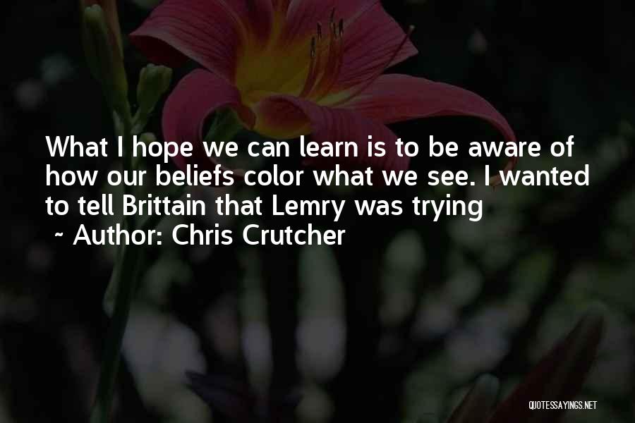 Chris Crutcher Quotes: What I Hope We Can Learn Is To Be Aware Of How Our Beliefs Color What We See. I Wanted