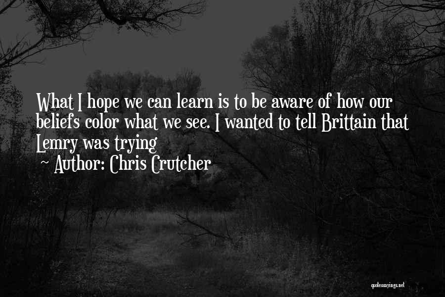 Chris Crutcher Quotes: What I Hope We Can Learn Is To Be Aware Of How Our Beliefs Color What We See. I Wanted
