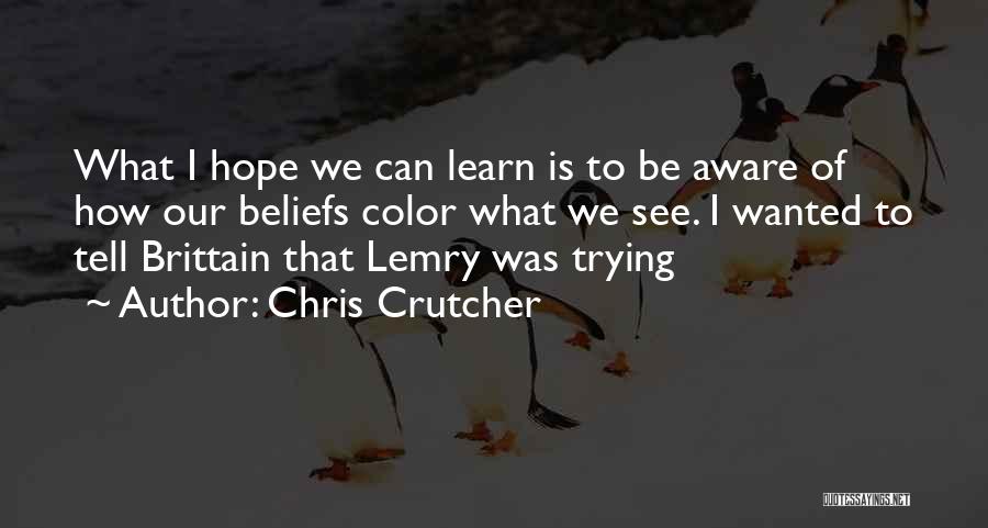 Chris Crutcher Quotes: What I Hope We Can Learn Is To Be Aware Of How Our Beliefs Color What We See. I Wanted
