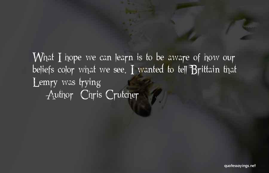 Chris Crutcher Quotes: What I Hope We Can Learn Is To Be Aware Of How Our Beliefs Color What We See. I Wanted