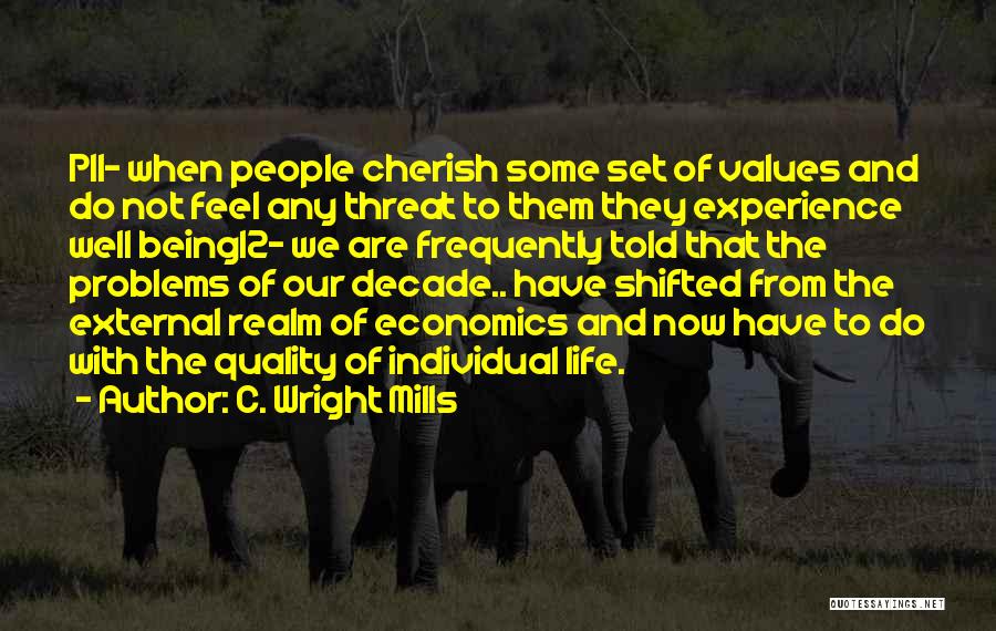 C. Wright Mills Quotes: P11- When People Cherish Some Set Of Values And Do Not Feel Any Threat To Them They Experience Well Being12-