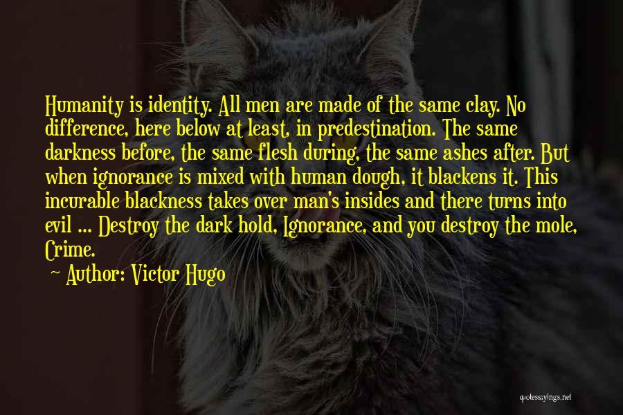 Victor Hugo Quotes: Humanity Is Identity. All Men Are Made Of The Same Clay. No Difference, Here Below At Least, In Predestination. The