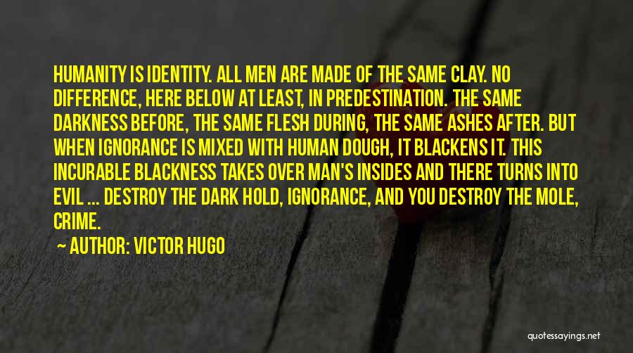 Victor Hugo Quotes: Humanity Is Identity. All Men Are Made Of The Same Clay. No Difference, Here Below At Least, In Predestination. The