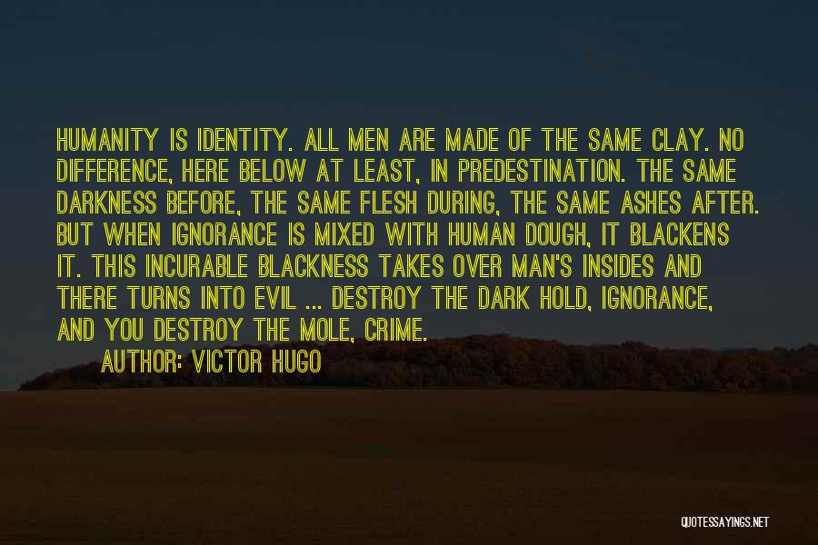 Victor Hugo Quotes: Humanity Is Identity. All Men Are Made Of The Same Clay. No Difference, Here Below At Least, In Predestination. The