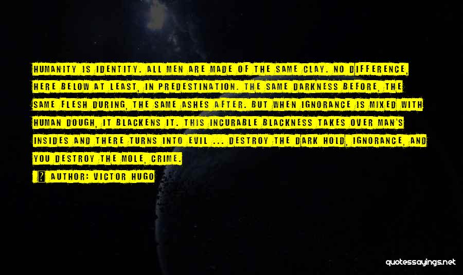 Victor Hugo Quotes: Humanity Is Identity. All Men Are Made Of The Same Clay. No Difference, Here Below At Least, In Predestination. The