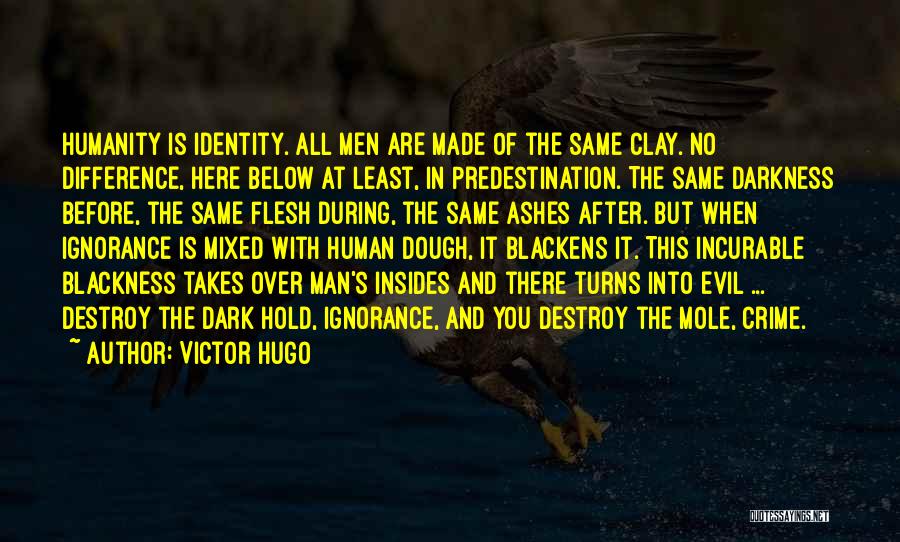 Victor Hugo Quotes: Humanity Is Identity. All Men Are Made Of The Same Clay. No Difference, Here Below At Least, In Predestination. The