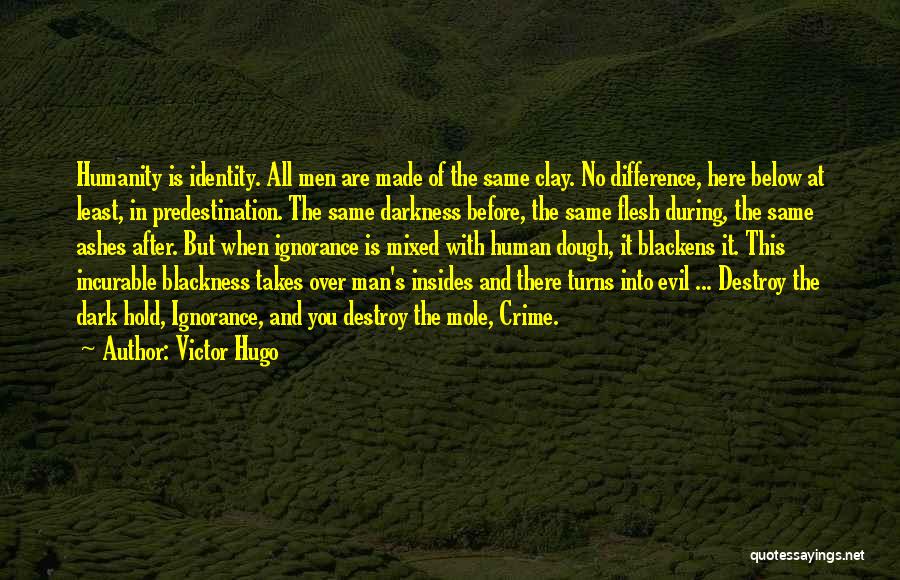 Victor Hugo Quotes: Humanity Is Identity. All Men Are Made Of The Same Clay. No Difference, Here Below At Least, In Predestination. The