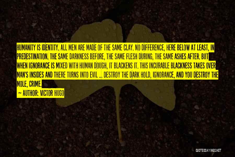 Victor Hugo Quotes: Humanity Is Identity. All Men Are Made Of The Same Clay. No Difference, Here Below At Least, In Predestination. The