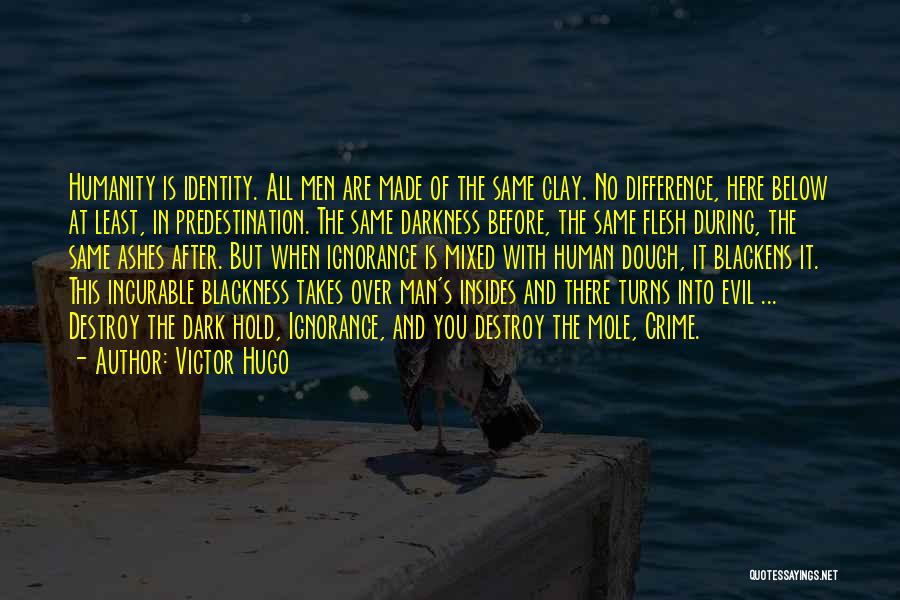 Victor Hugo Quotes: Humanity Is Identity. All Men Are Made Of The Same Clay. No Difference, Here Below At Least, In Predestination. The