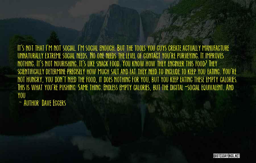 Dave Eggers Quotes: It's Not That I'm Not Social. I'm Social Enough. But The Tools You Guys Create Actually Manufacture Unnaturally Extreme Social