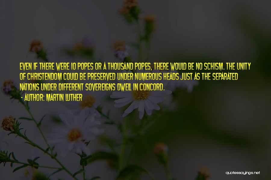 Martin Luther Quotes: Even If There Were 10 Popes Or A Thousand Popes, There Would Be No Schism. The Unity Of Christendom Could